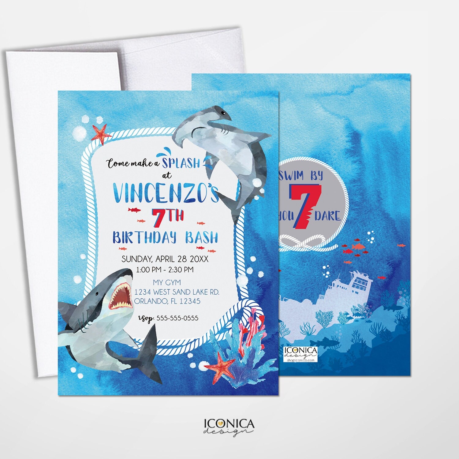 Shark Birthday Invitation | Under the Sea Party (Printable or Printed)