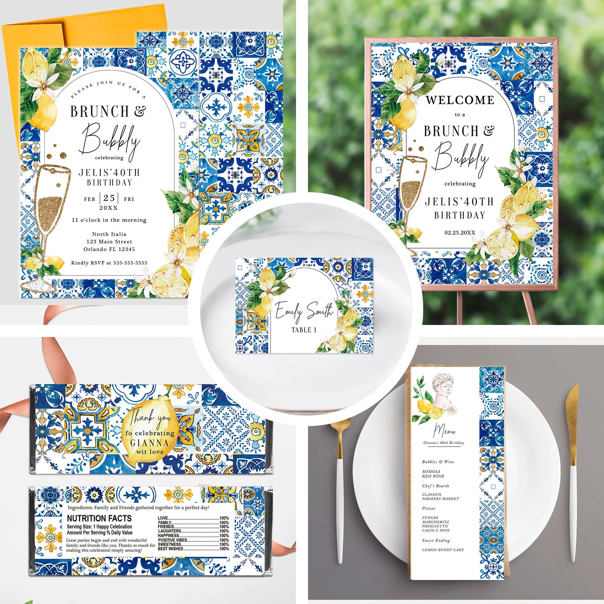 Tuscan Lemon Party Bottle Labels, Personalized, Weatherproof (8x2)