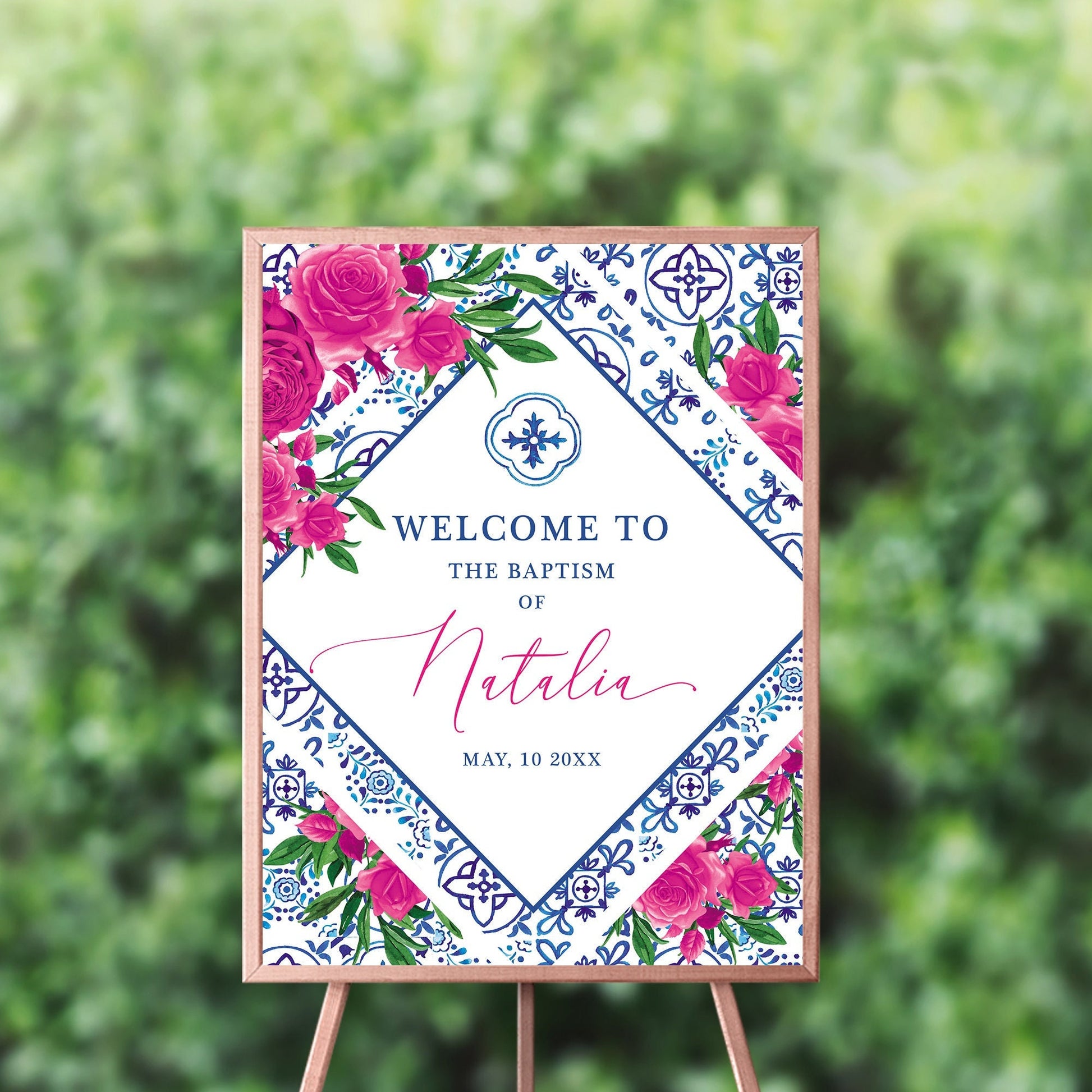 Blue Tiles Welcome Sign, Baptism, Moroccan Theme