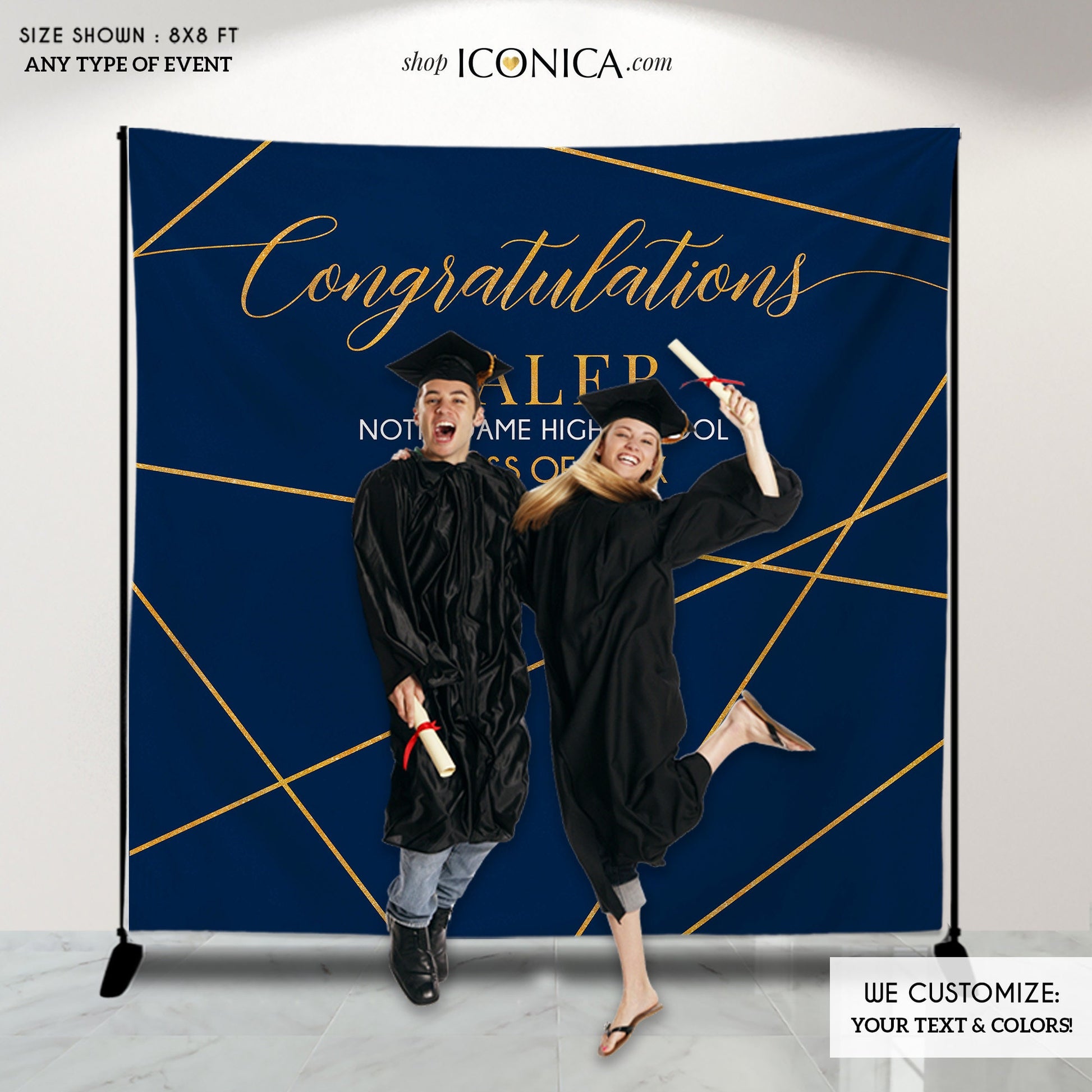 Personalized Graduation Backdrop, Modern Geometric Design