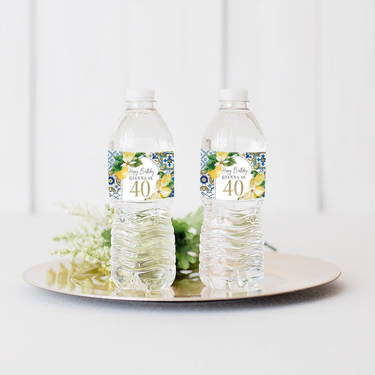 Tuscan Lemon Party Bottle Labels, Personalized, Weatherproof (8x2)