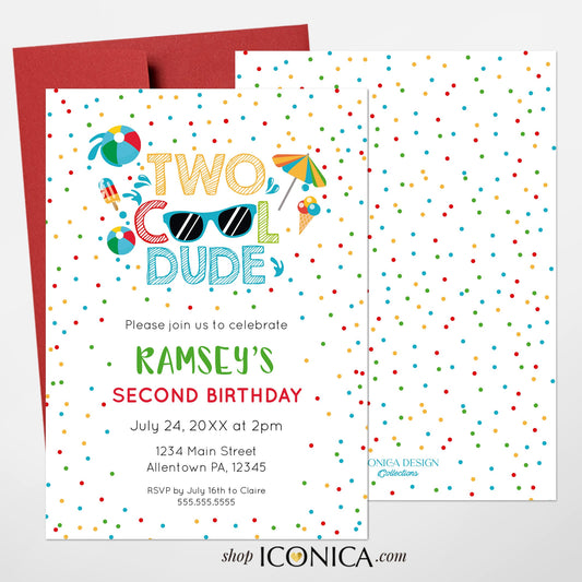 Two Cool Dude Birthday Invitation | Summer Pool Party Card