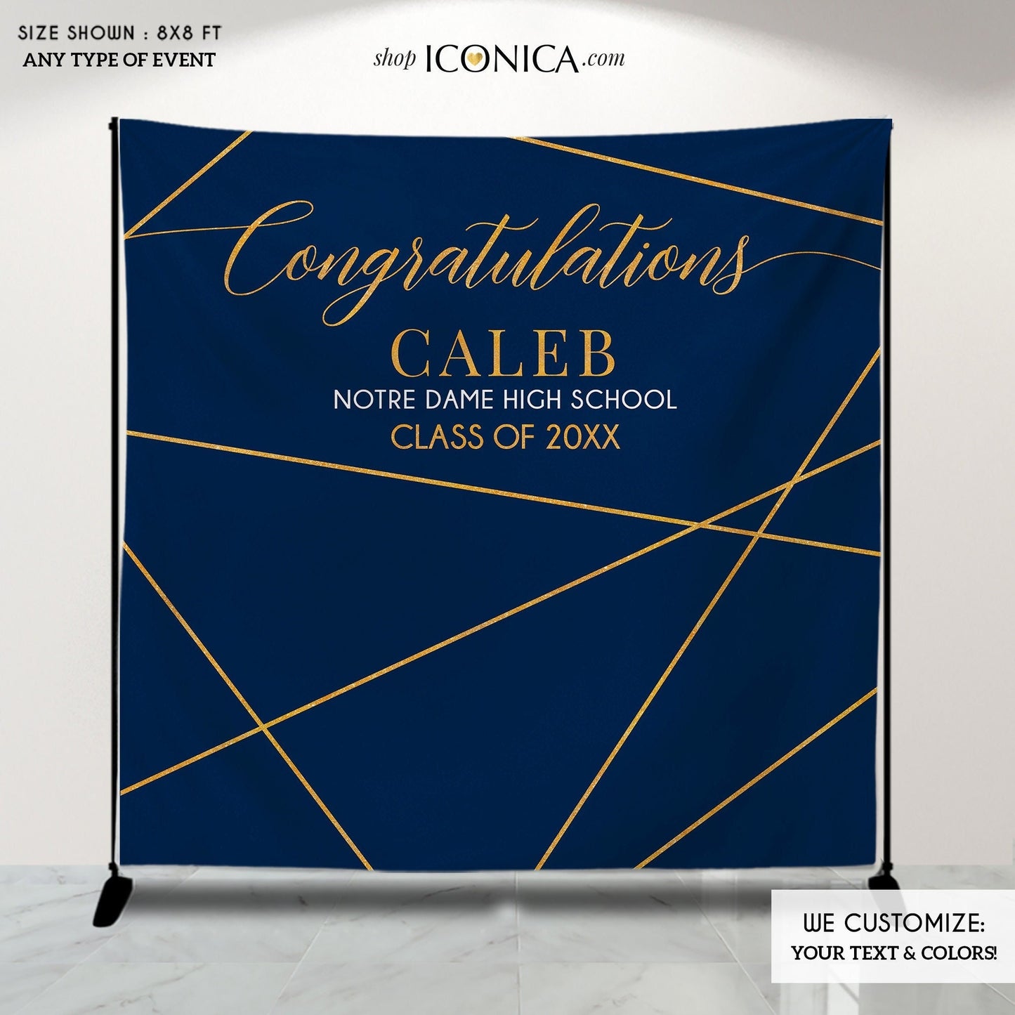Personalized Graduation Backdrop, Modern Geometric Design