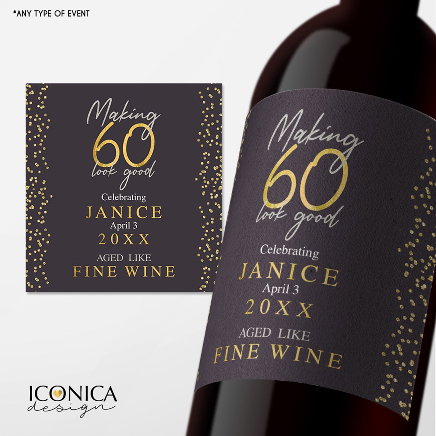 Personalized 60th Birthday Wine Label, Milestone Celebration