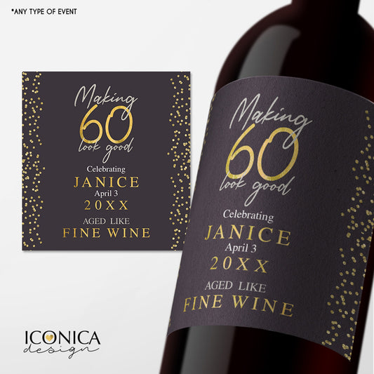 Personalized 60th Birthday Wine Label, Milestone Celebration