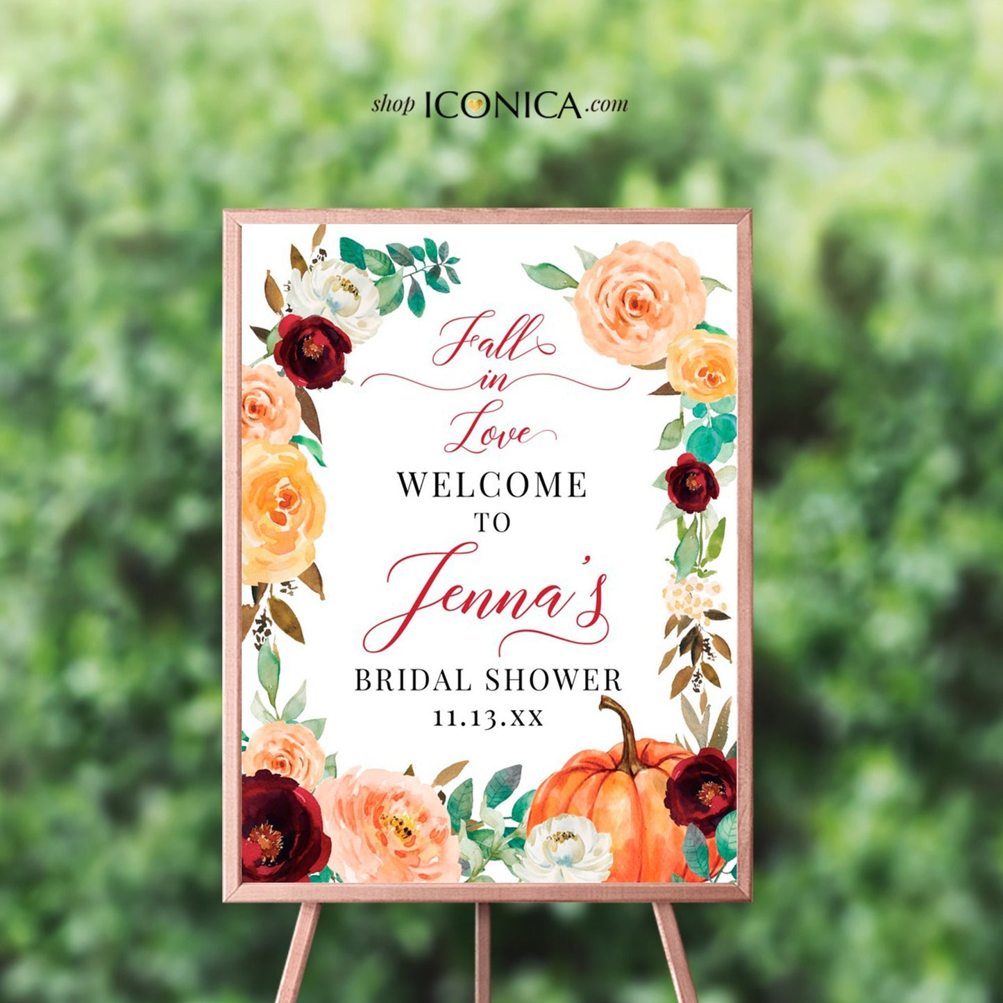 Fall Floral Bridal Shower Welcome Sign, Personalized Printed Decor