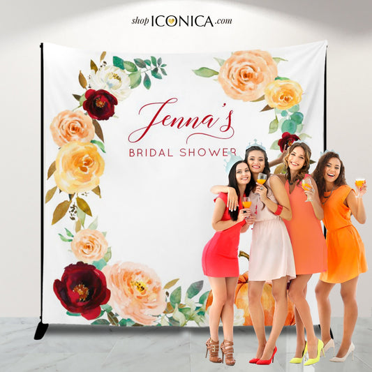 Fall Floral Bridal Shower Backdrop, Personalized Party Decor