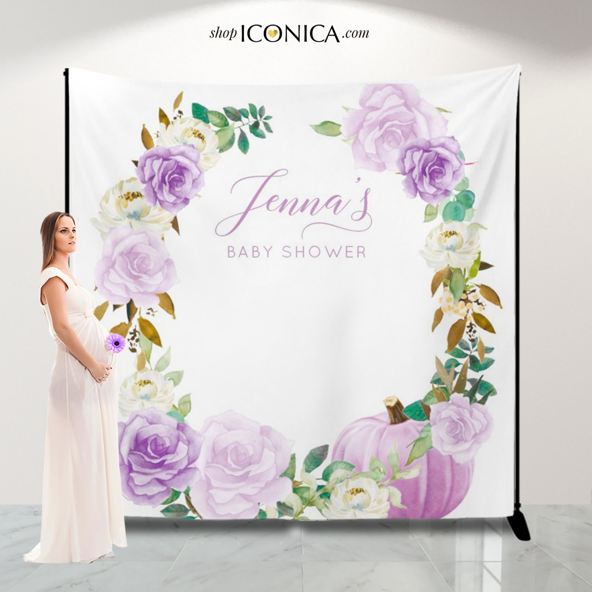 Lilac Pumpkin First Birthday Backdrop, Fall Baby Shower Banner