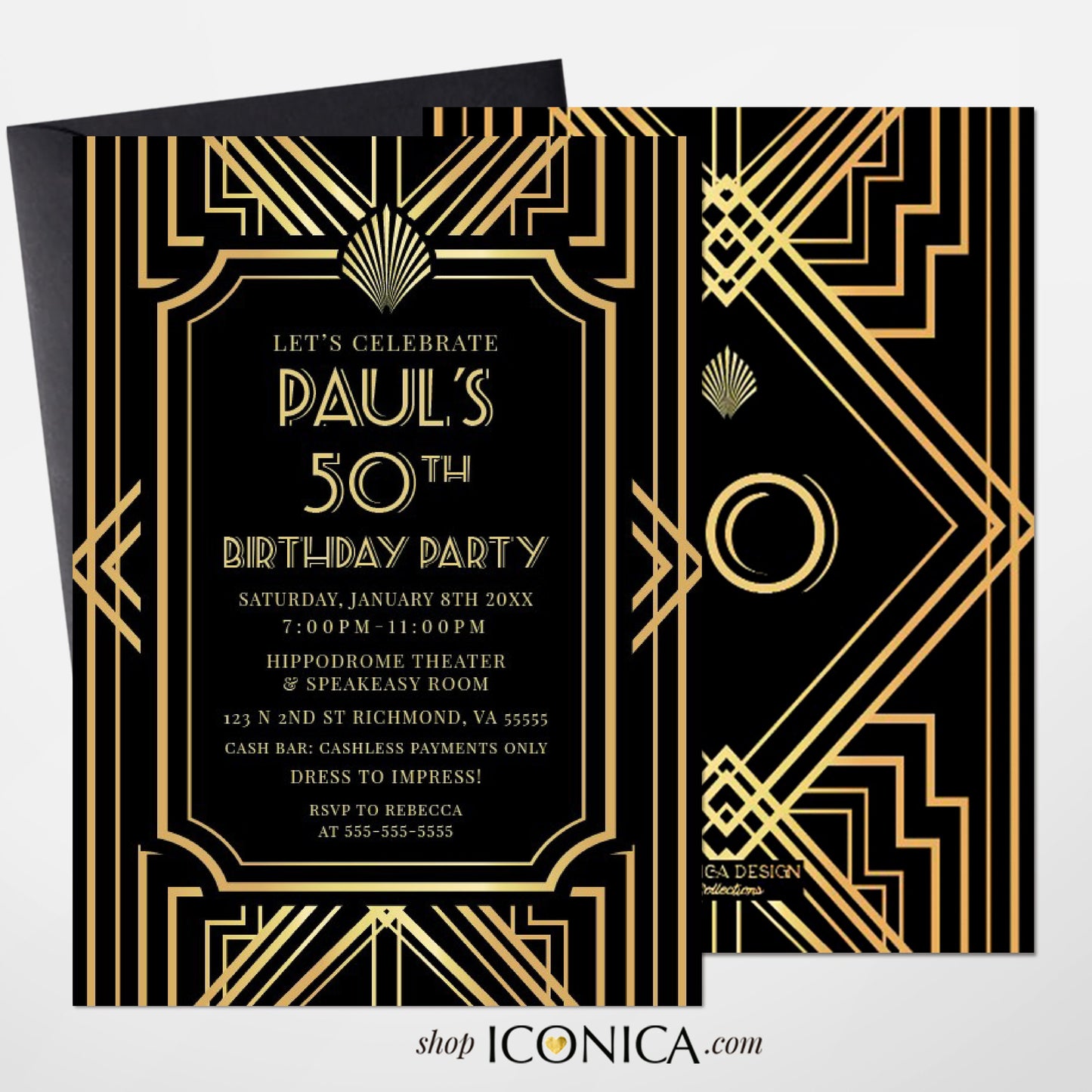 50th Birthday Invitation, Roaring 20s, Great Gatsby Party