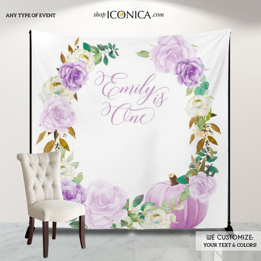 Lilac Pumpkin First Birthday Backdrop, Fall Baby Shower Banner
