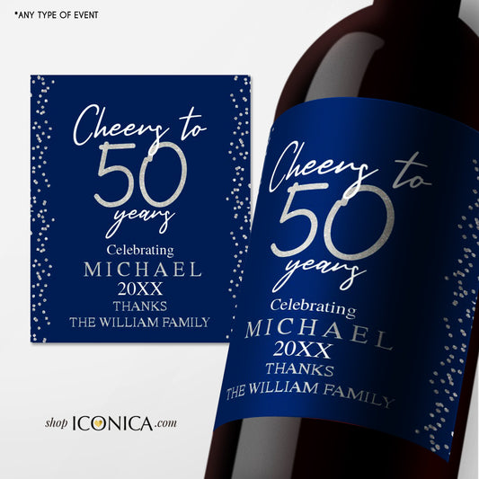 Personalized 50th Birthday Wine Label, Cheers to 50 Years