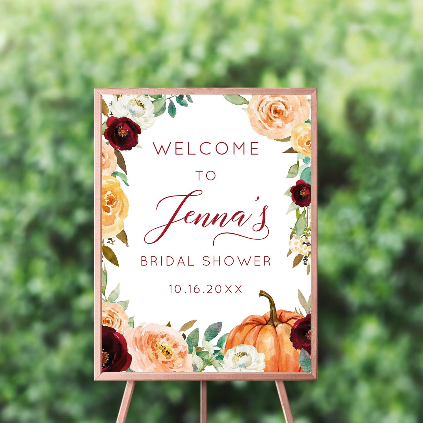 Fall Floral Bridal Shower Welcome Sign, Personalized Printed Decor