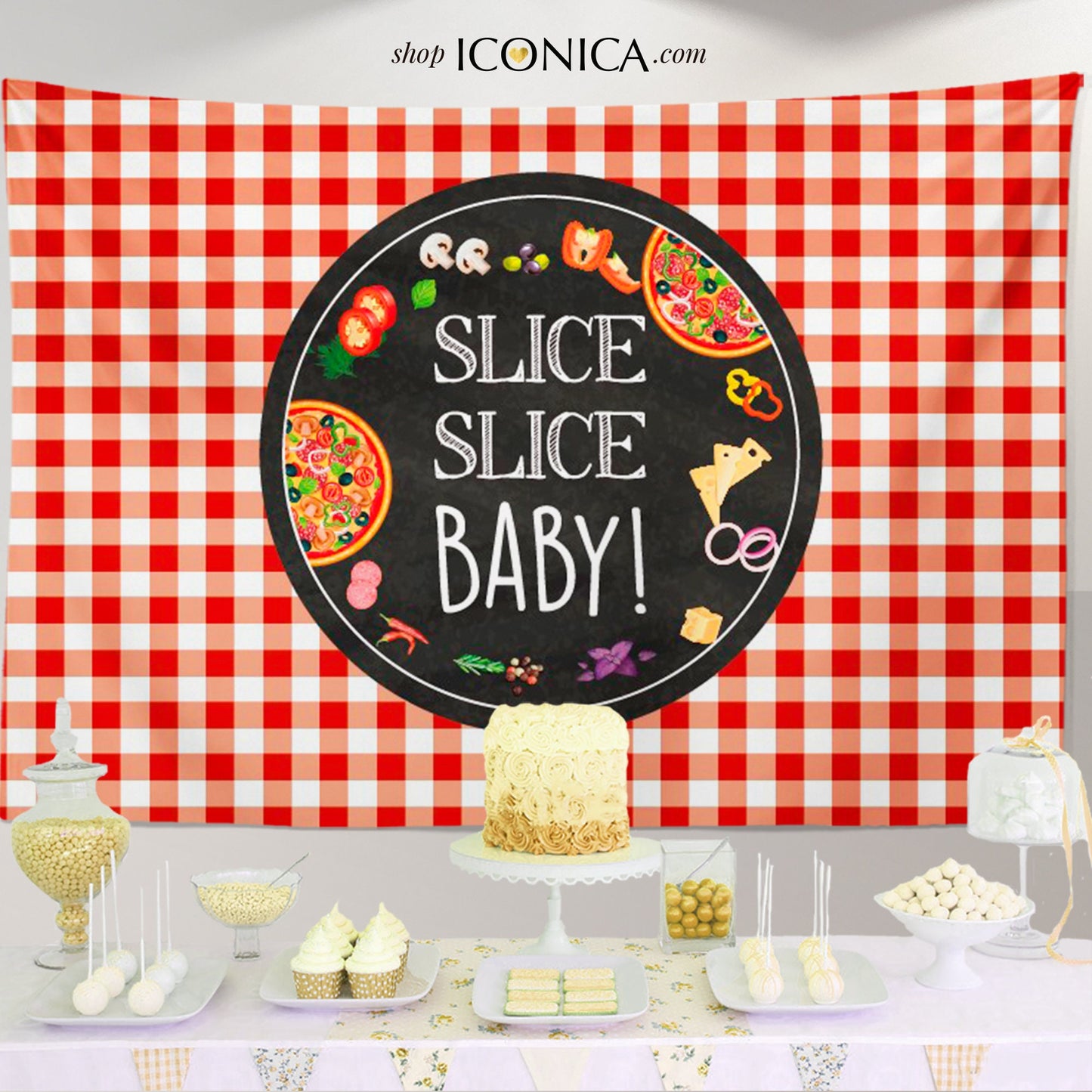 Pizza Party Backdrop, Pizzeria Birthday Banner, Custom Text