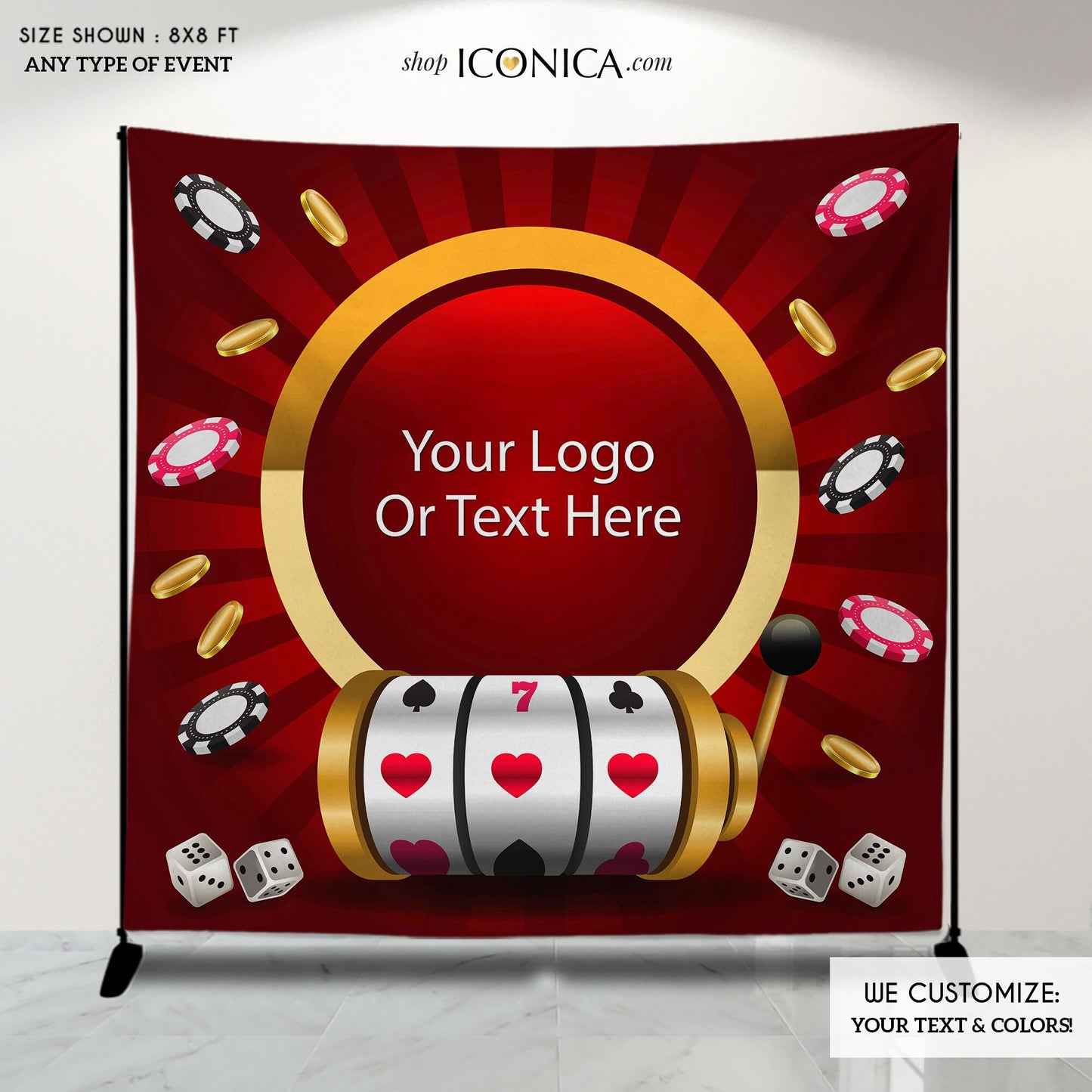 Personalized Casino Theme Backdrop, Vegas Poker Party Decor