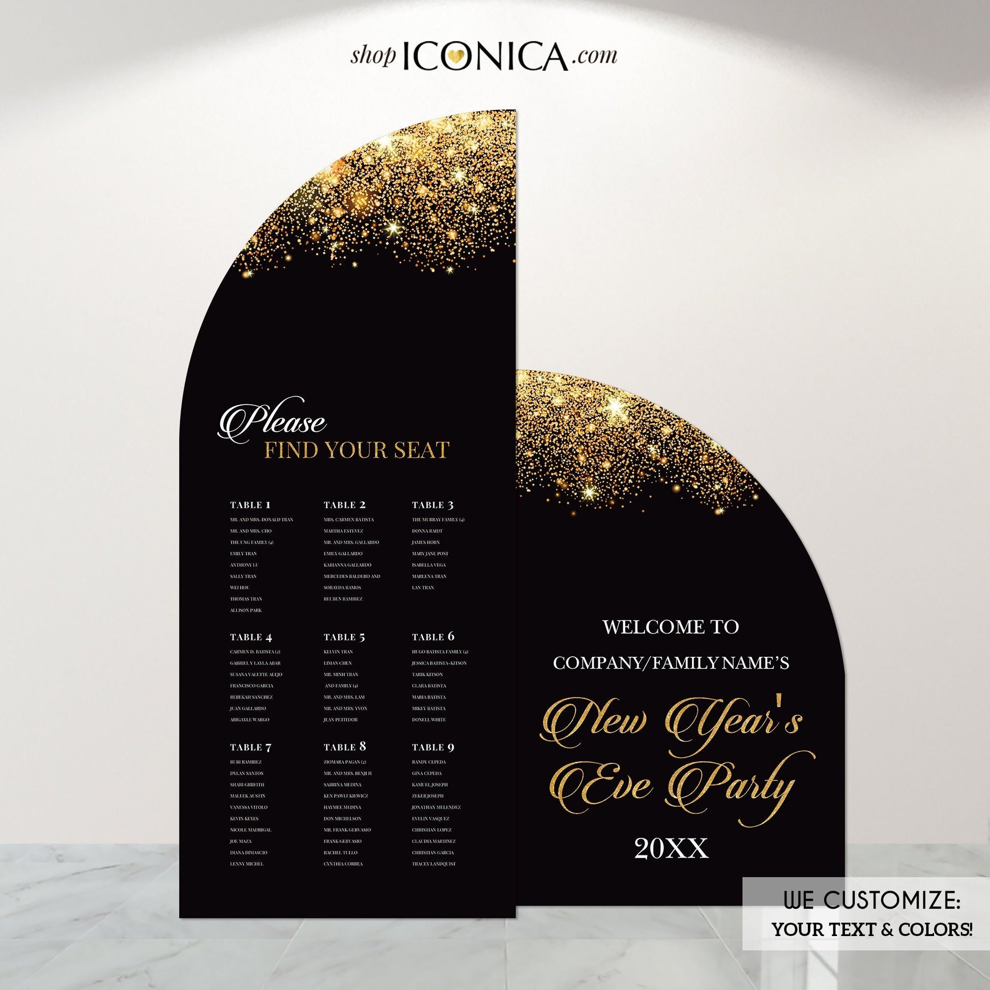 Arch Seating Chart, New Year's Eve Party Sign, Custom Welcome Sign