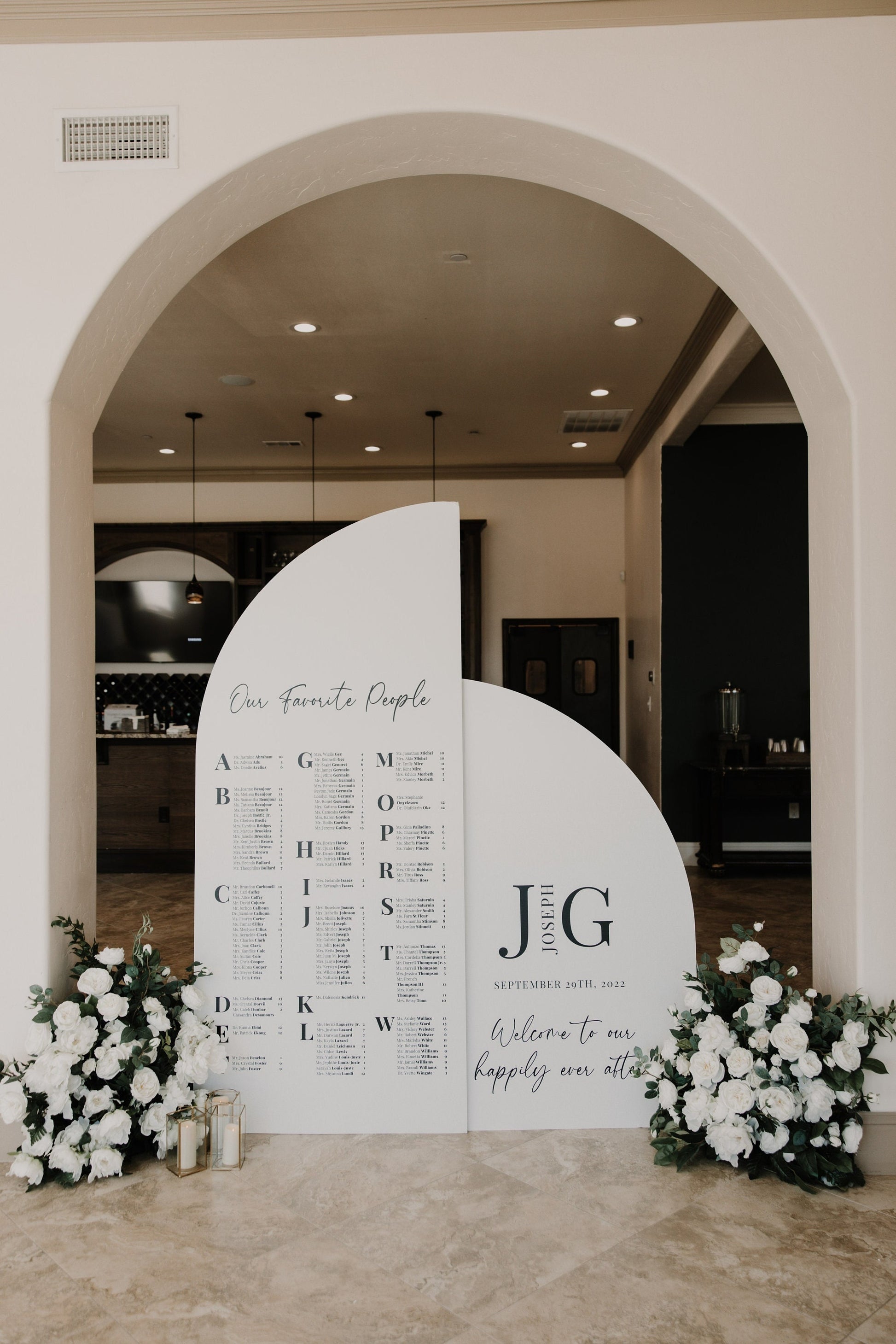Arched Wedding Seating Chart Sign, Modern Welcome Sign on Foam Board