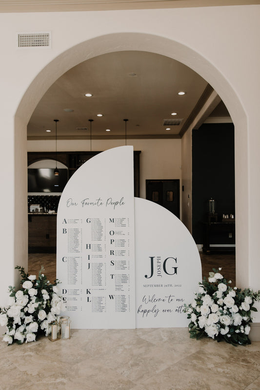 Arch Seating Chart Large Wedding Seating Chart Arched Panel with easel Entrance Sign Foam Board Custom text, color, Light Weight Indoor use