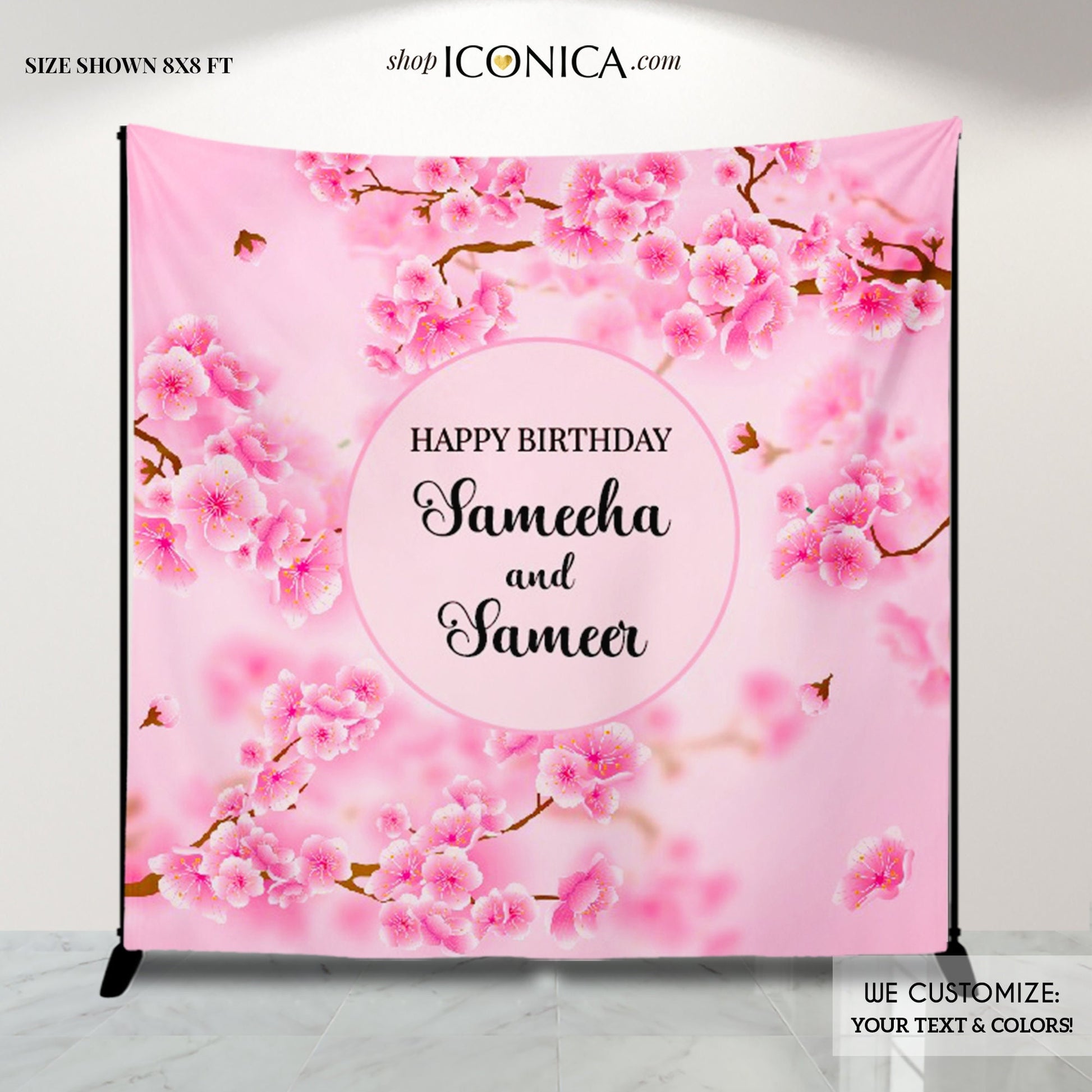 Cherry Blossom Backdrop, Personalized Birthday Banner