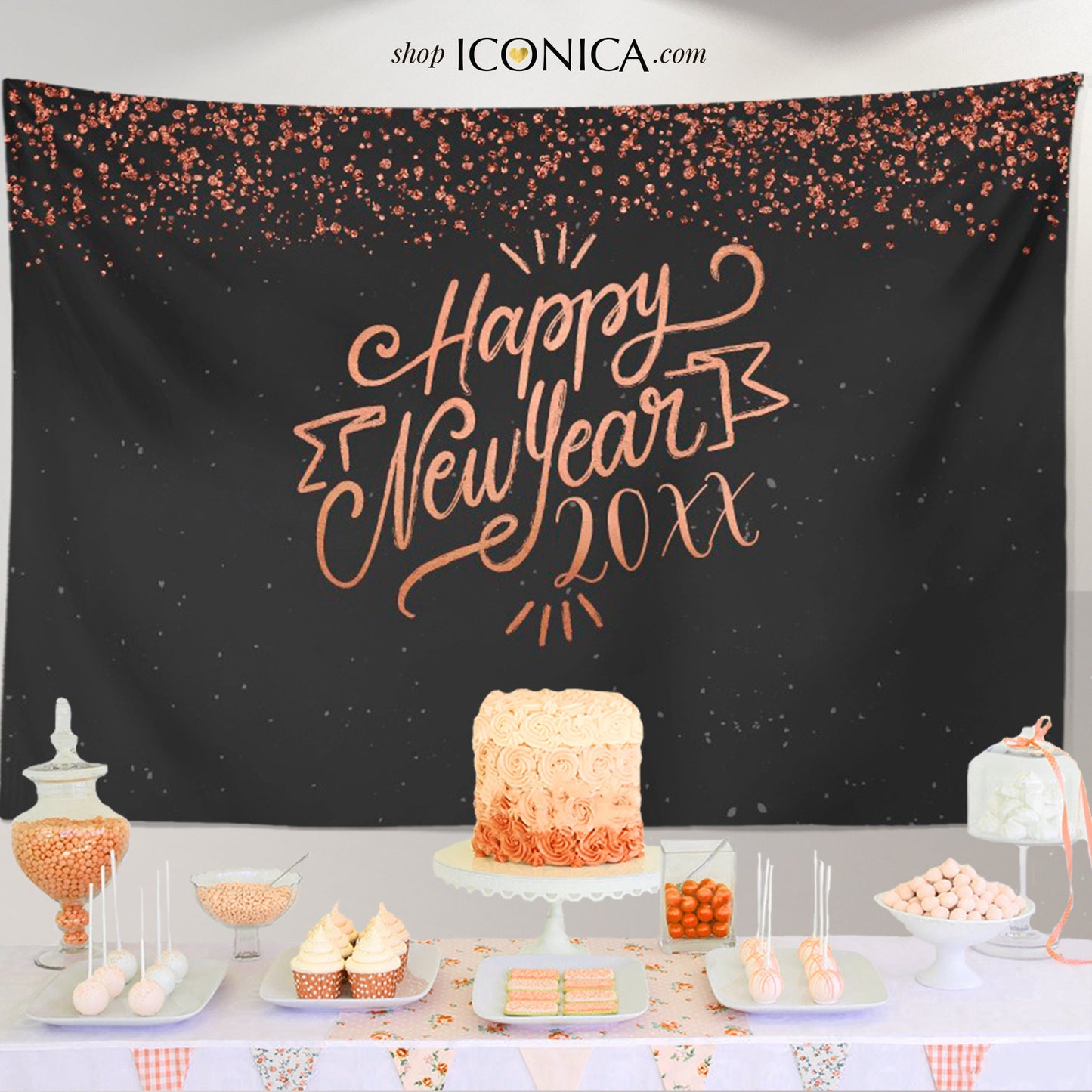 Rose Gold New Year's Eve Backdrop, Custom Party Photo Booth