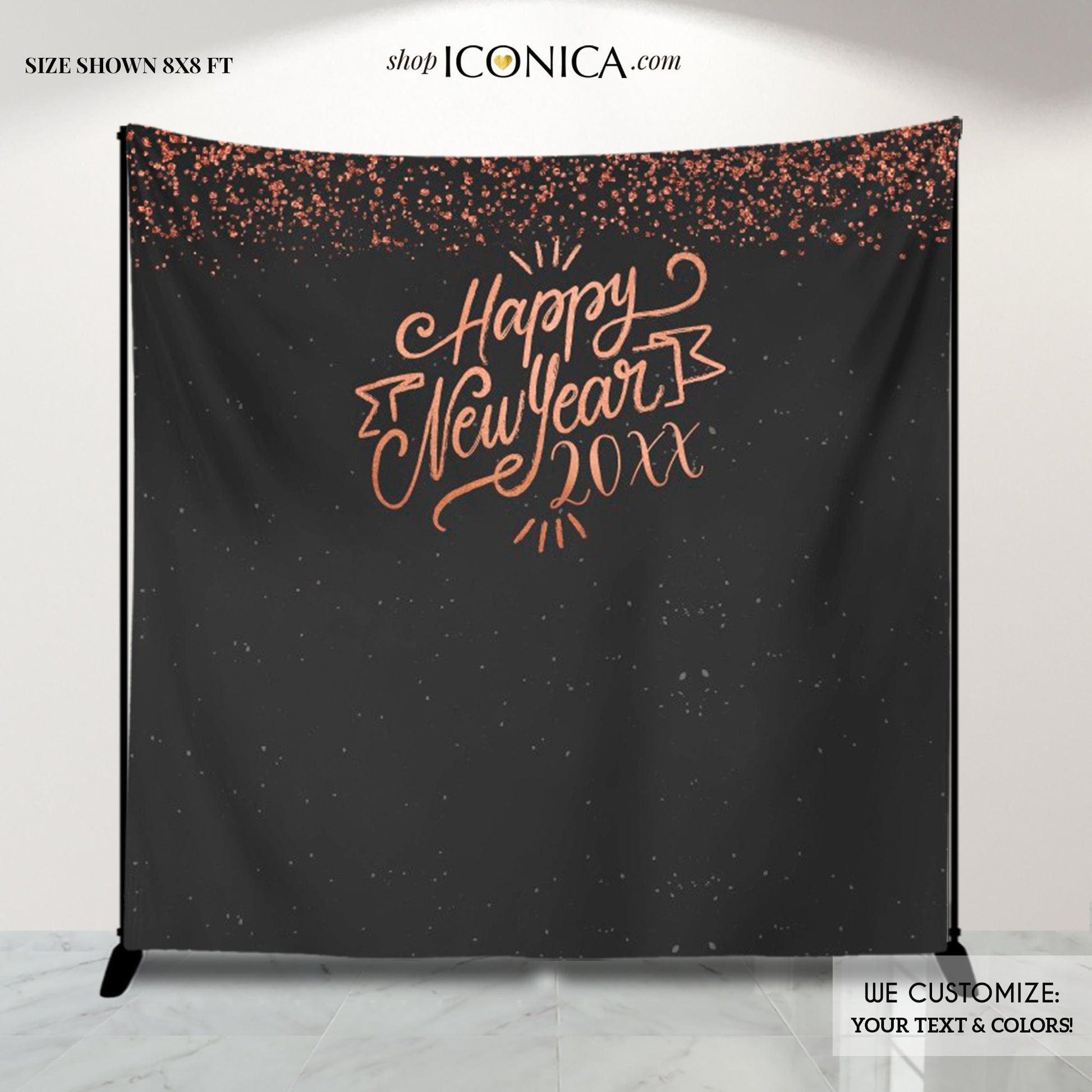Rose Gold New Year's Eve Backdrop, Custom Party Photo Booth