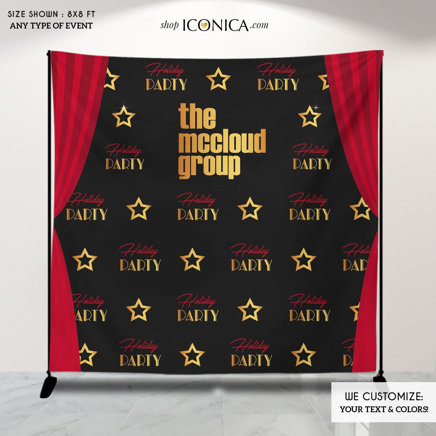 Custom Holiday Party Photo Booth Backdrop (Printed or Printable File)