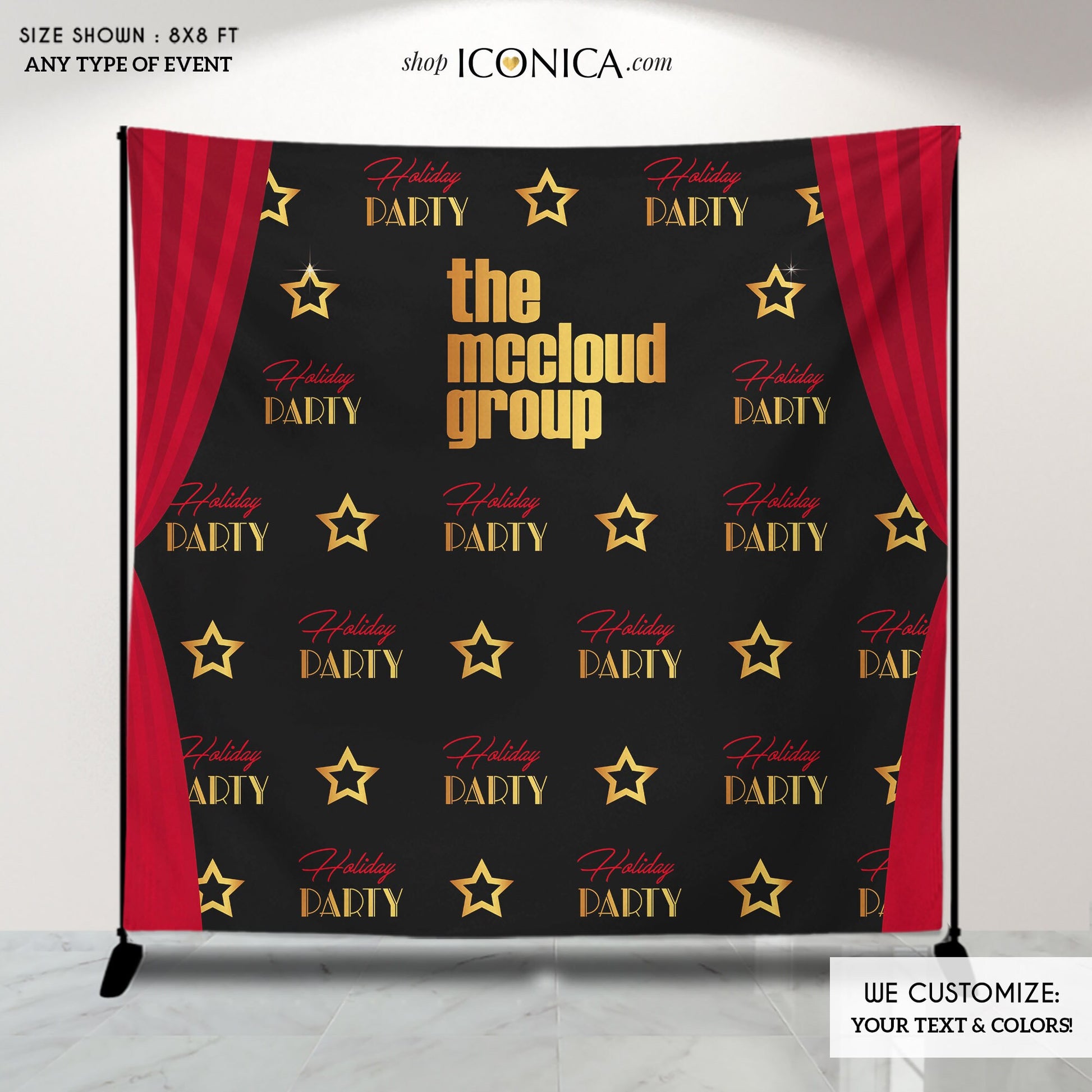 Custom Holiday Party Photo Booth Backdrop (Printed or Printable File)