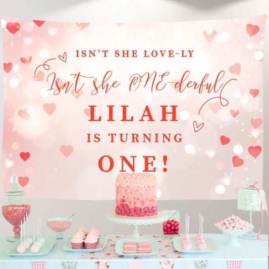 First Birthday Backdrop, Sweetheart Theme, Hearts Bokeh