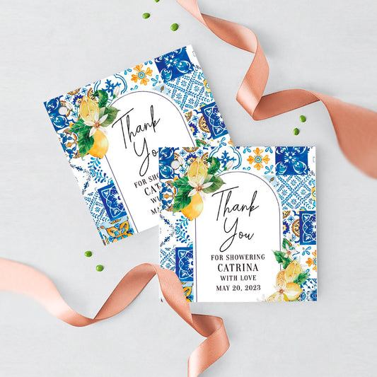 Tuscan Lemon Thank You Tags, Mediterranean Tile Printed Gift Tags