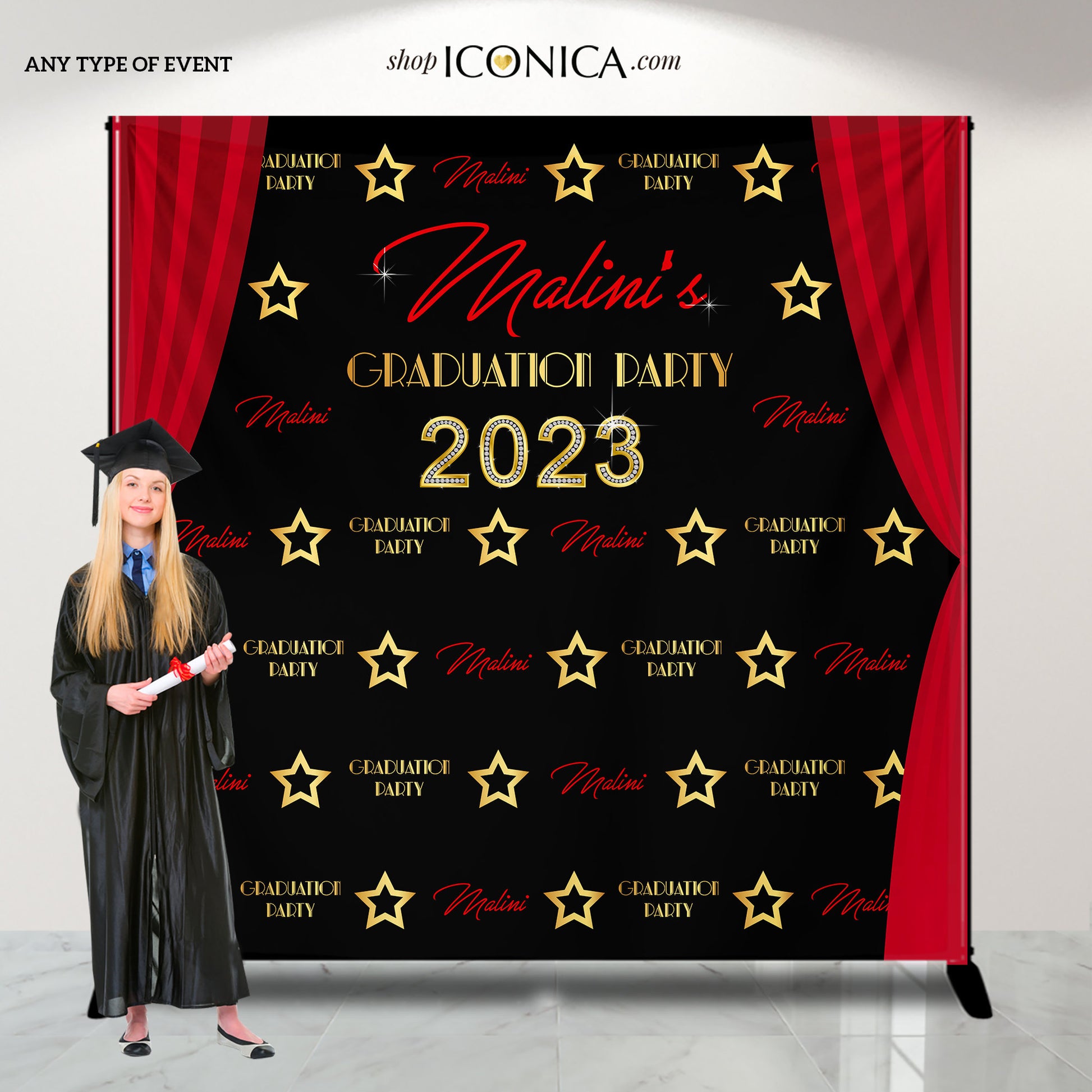 Personalized Graduation Backdrop, Red Carpet Hollywood Theme