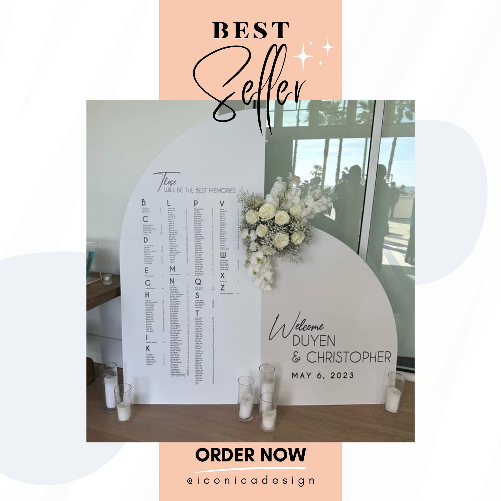Arch Wedding Seating Chart Sign, Custom Foam Board with Easel