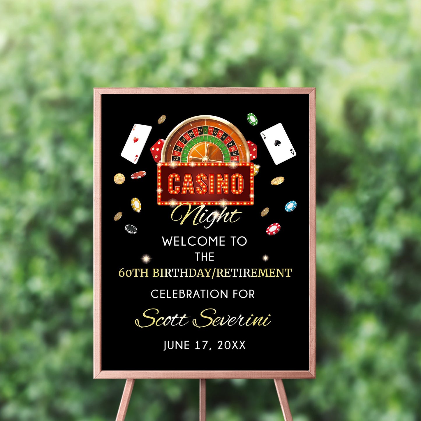 Personalized Casino Birthday Welcome Sign, Vegas Poker Theme