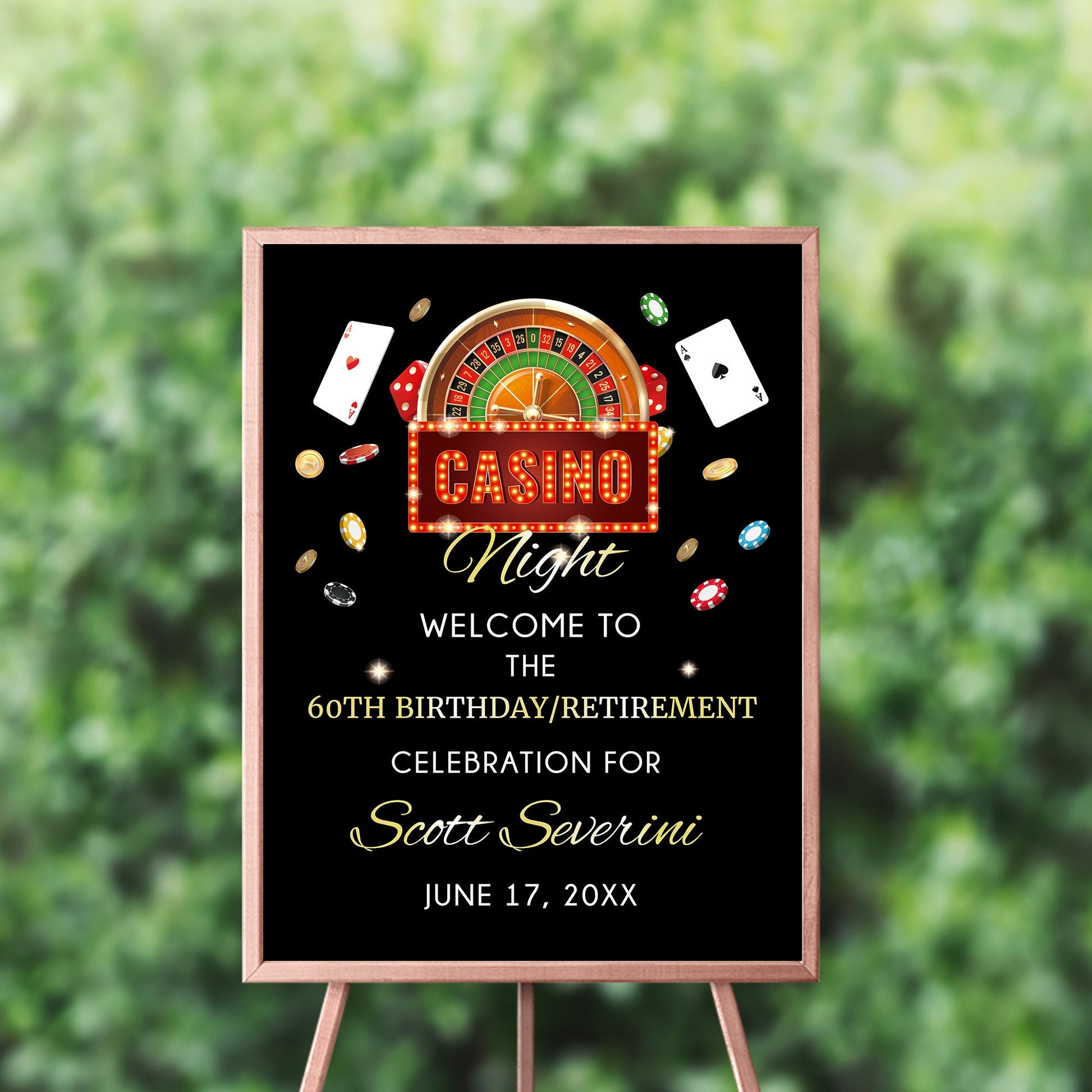 Personalized Casino Birthday Welcome Sign, Vegas Poker Theme