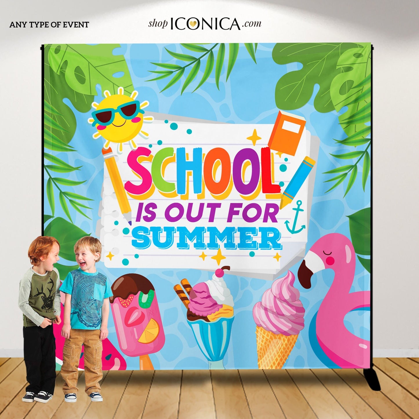 Personalized School's Out Summer Backdrop, Custom Photo Booth Prop,  End of the school year backdrop
