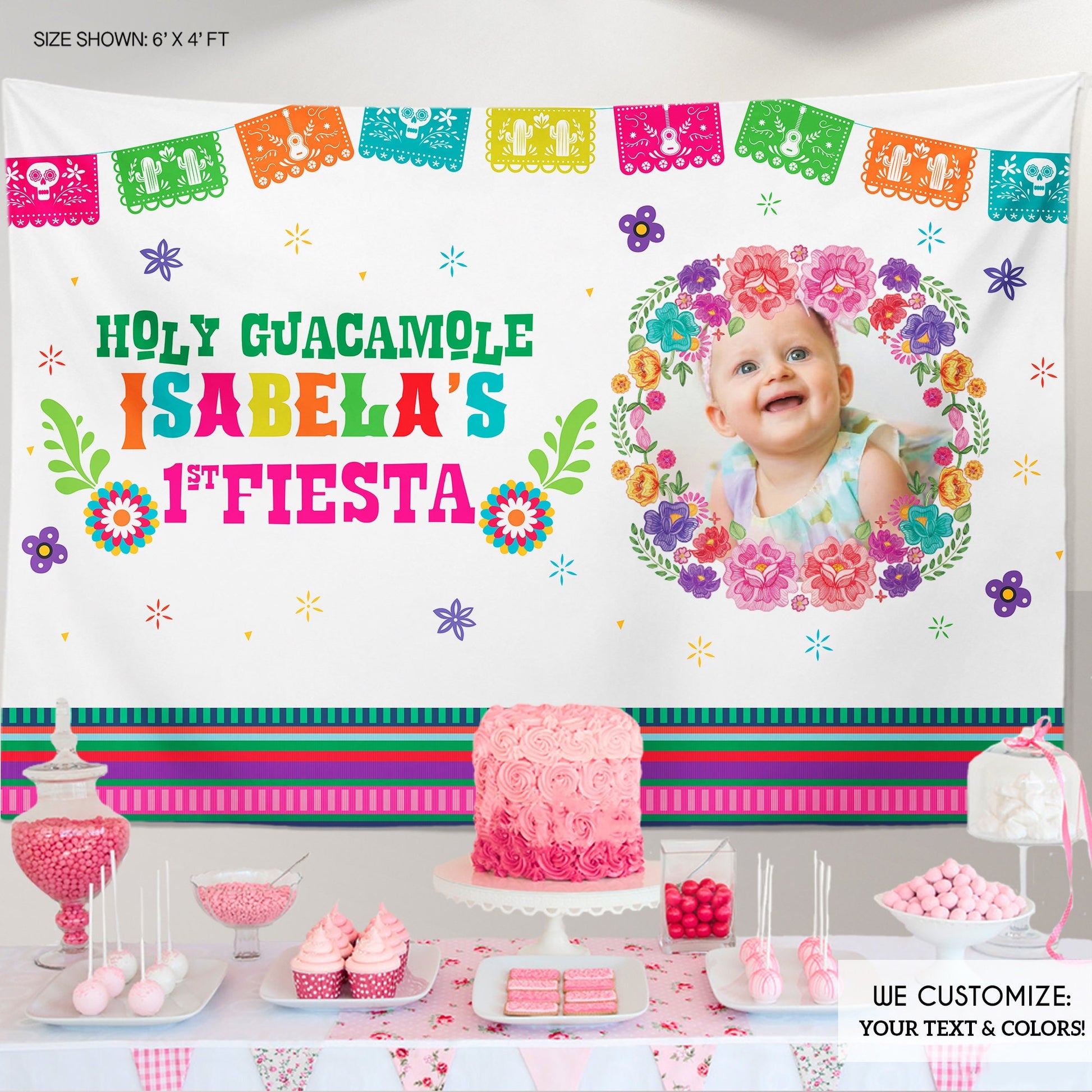 Fiesta Birthday Backdrop, Cinco de Mayo Banner Custom, Mexican Theme (Printed or Printable File)