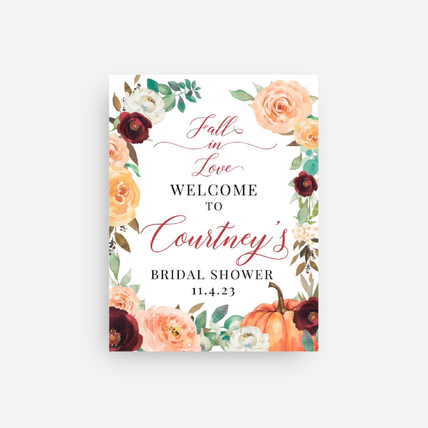 Fall Bridal Shower Welcome Sign, Printed Floral Decor