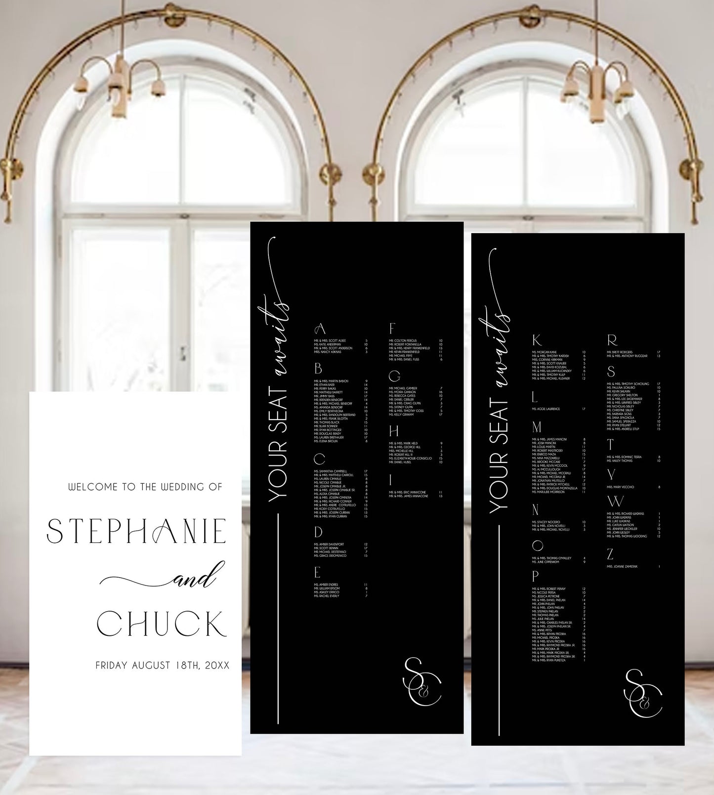 Custom Wedding Seating Chart Sign, Arched Foam Board, Light Weight