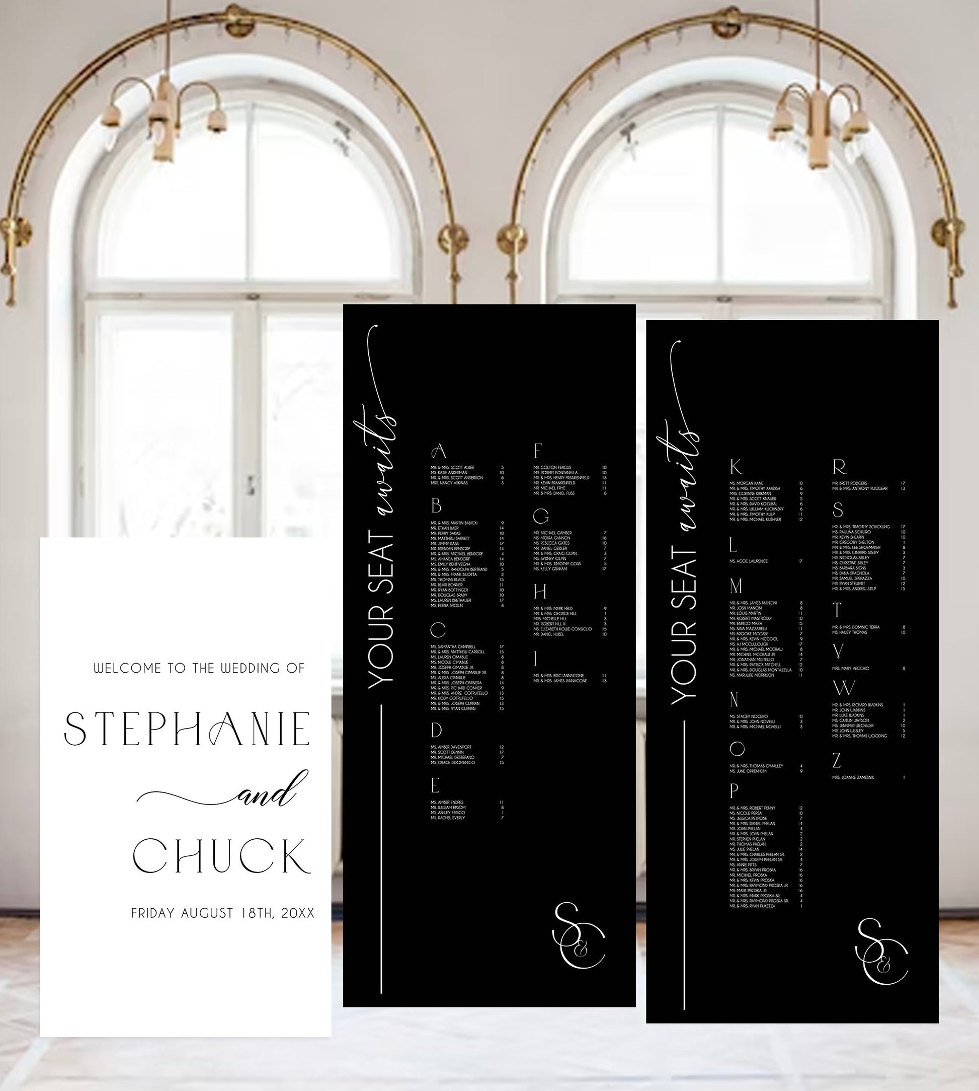 Custom Wedding Seating Chart Sign, Arched Foam Board, Light Weight