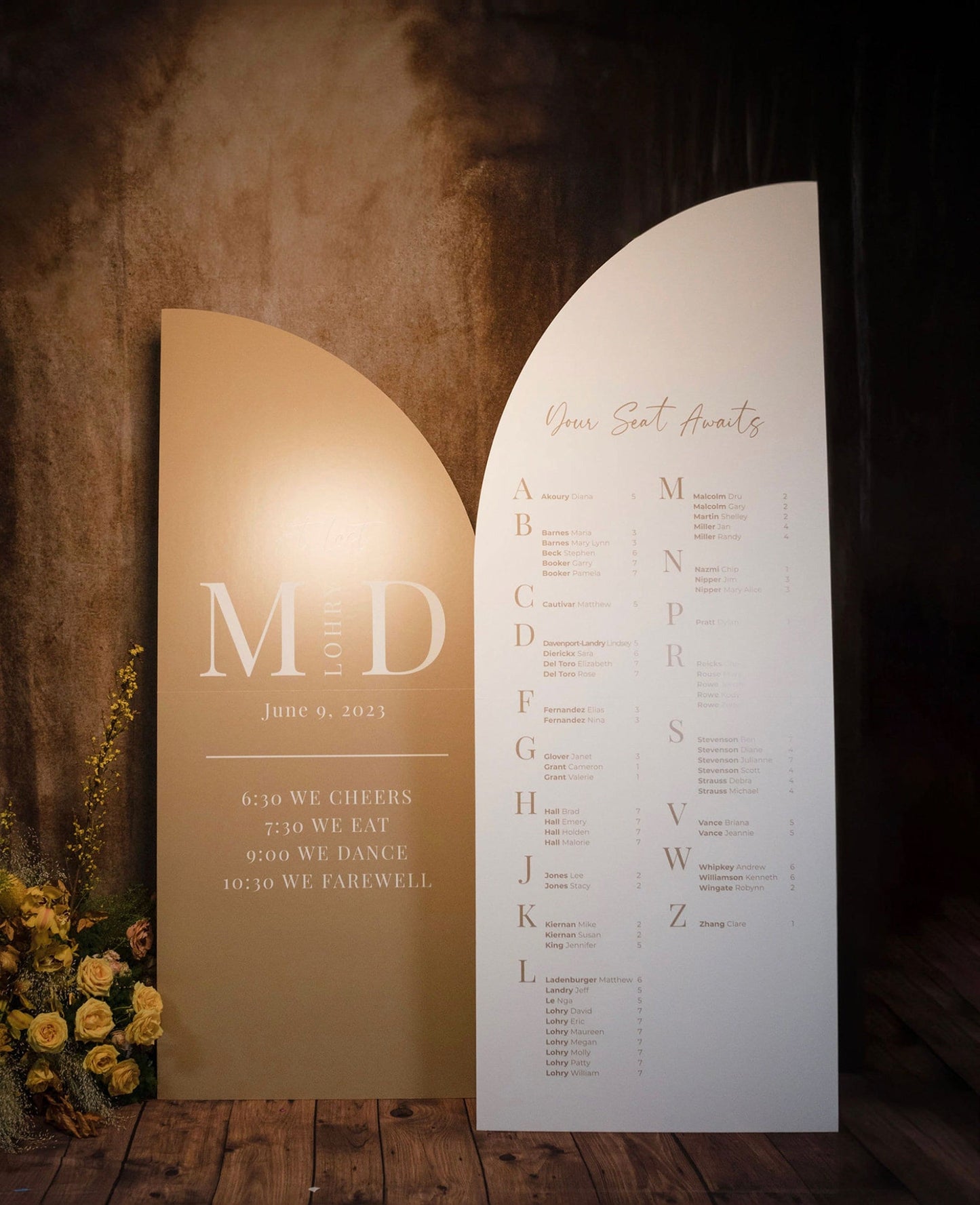 Arched Wedding Seating Chart Sign, Custom Foam Board Panel