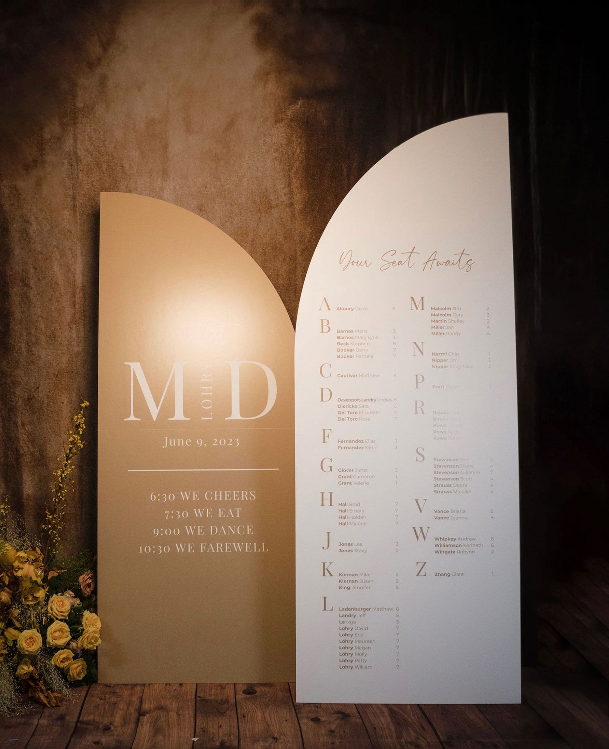 Arched Wedding Seating Chart Sign, Custom Foam Board Panel