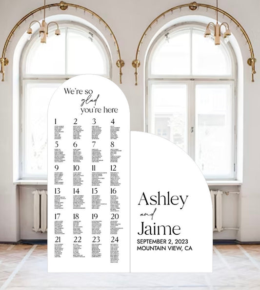 Arched Wedding Seating Chart Sign, Custom Foam Board Panel