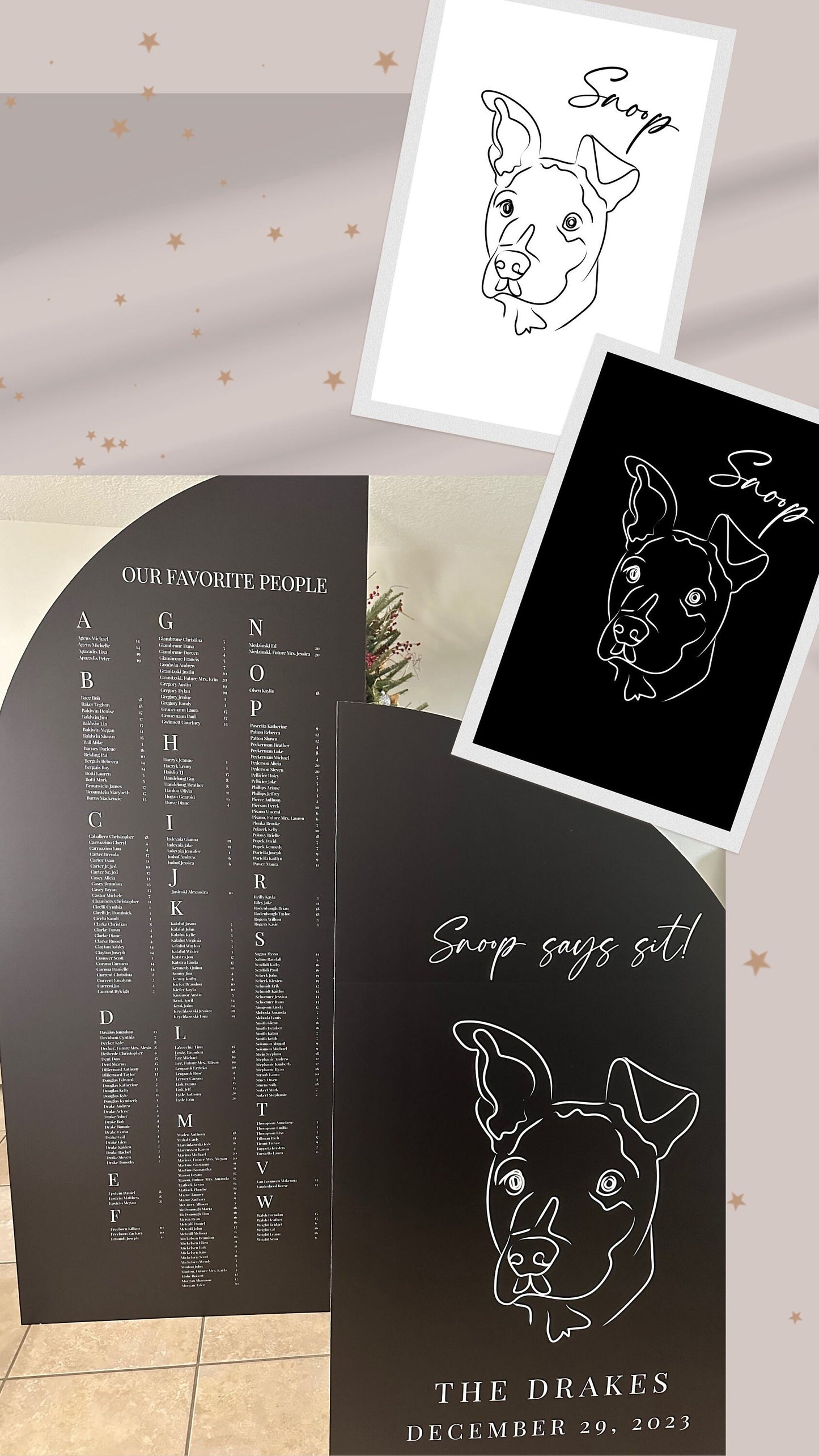 Custom Pet Portrait, Illustrated Dog Wedding Sign