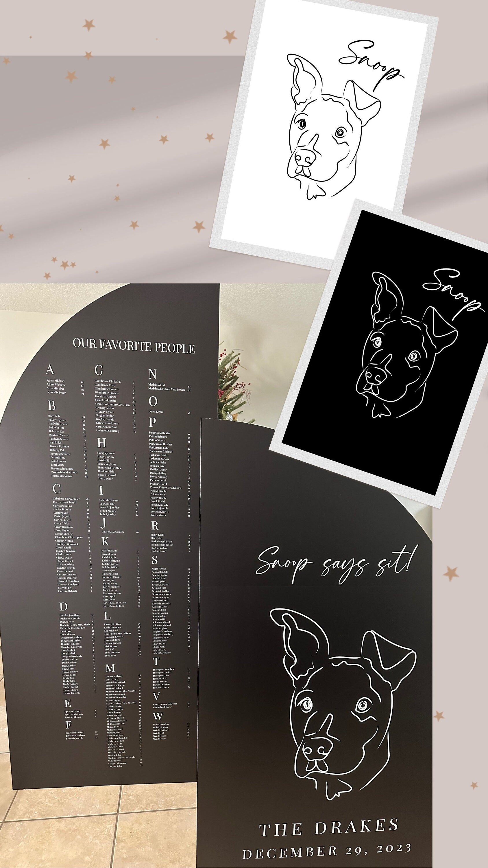 Custom Pet Portrait, Illustrated Dog Wedding Sign