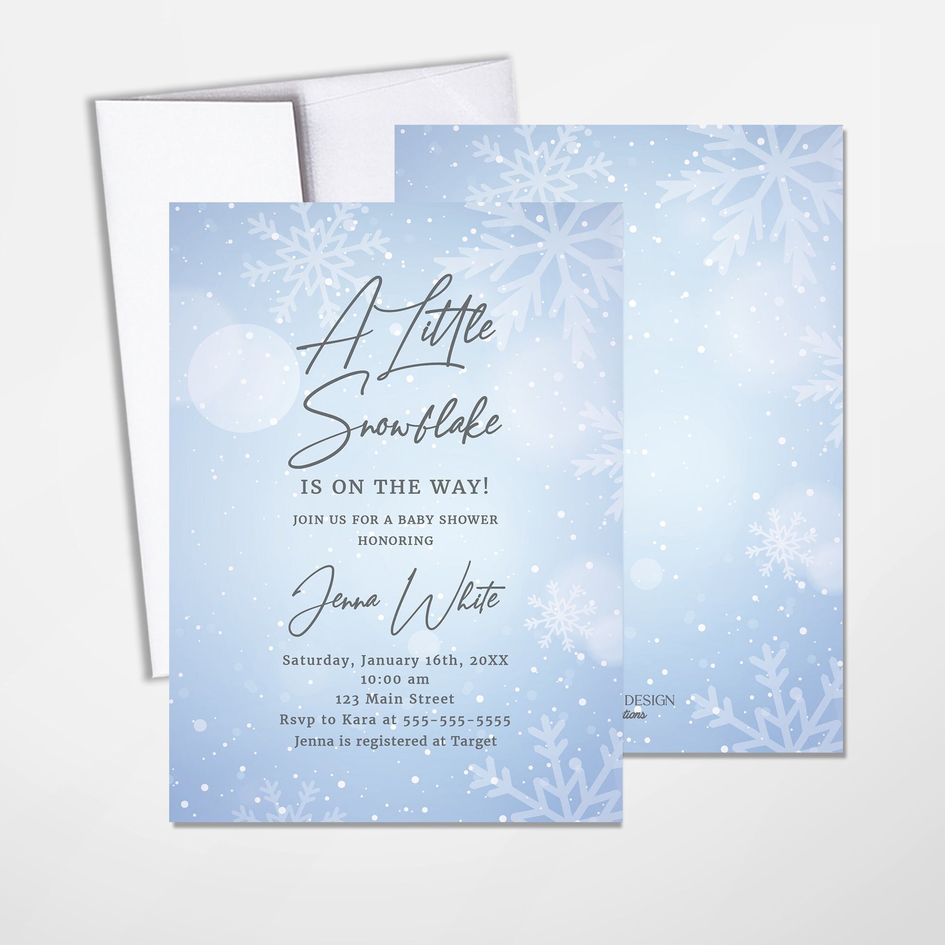 Winter Wonderland Baby Shower Invitations, Snowflake Design