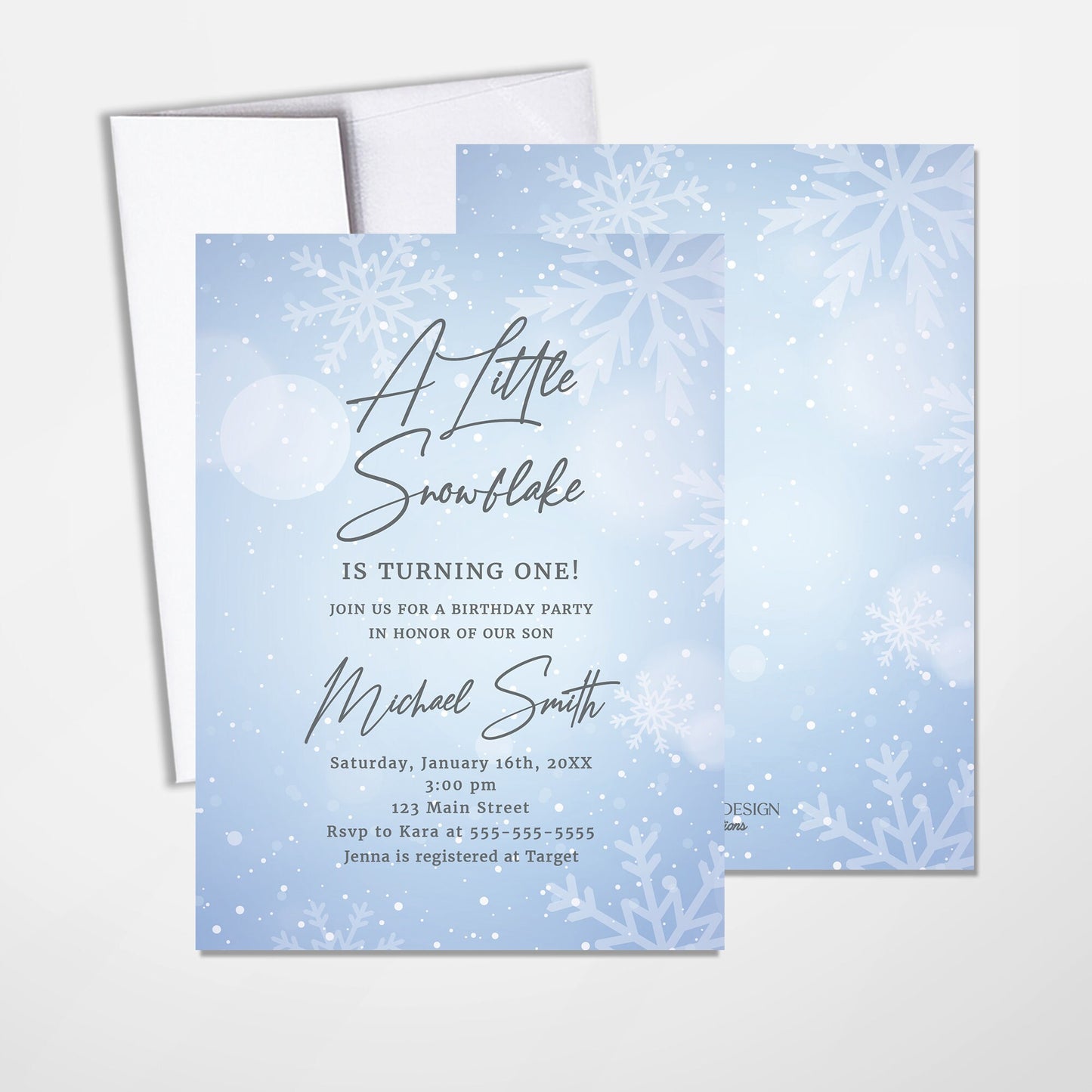Winter Wonderland Baby Shower Invitations, Snowflake Design