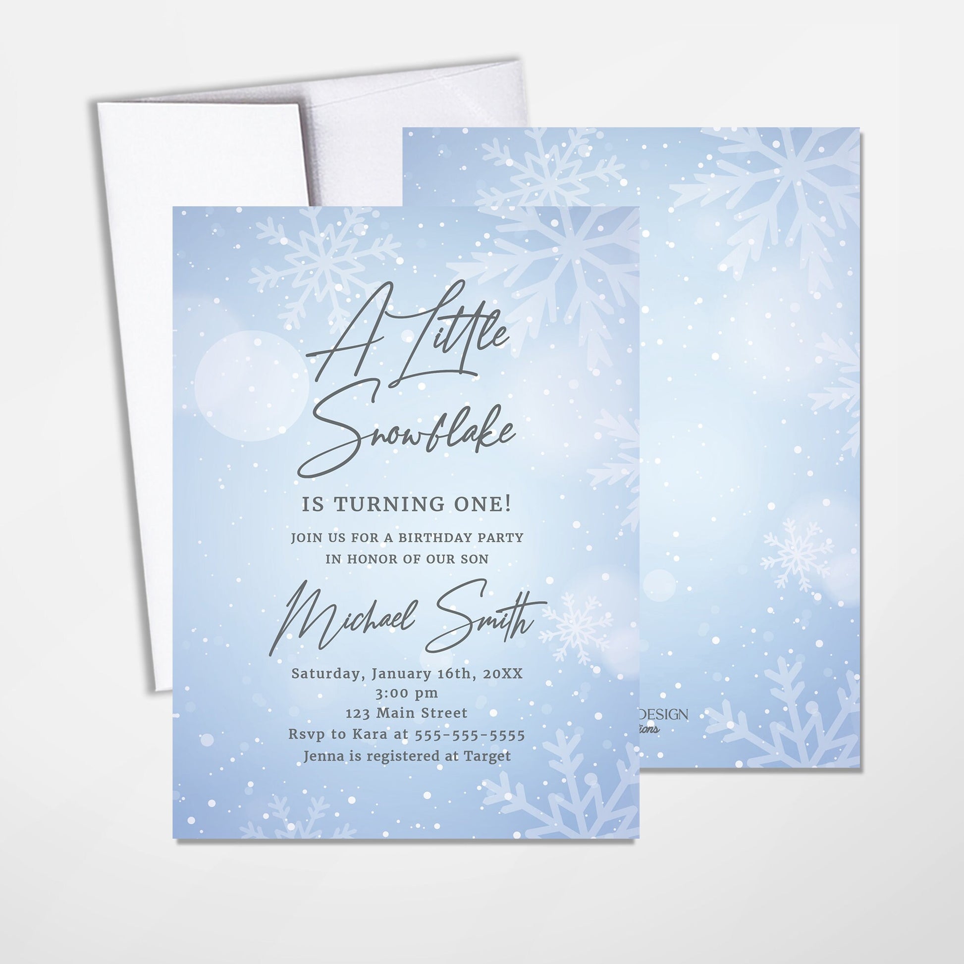Winter Wonderland Baby Shower Invitations, Snowflake Design