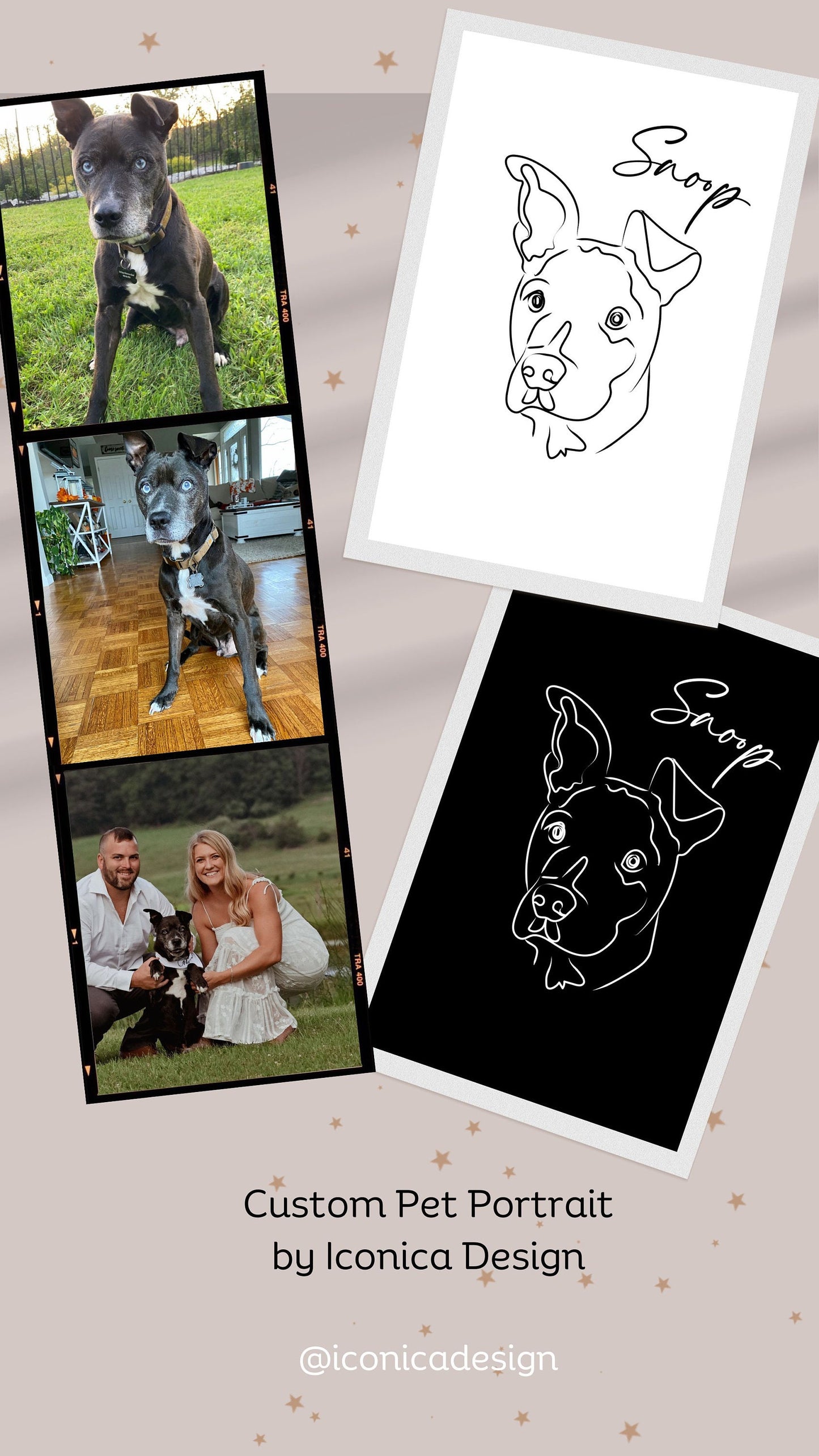 Custom Pet Portrait, Illustrated Dog Wedding Sign
