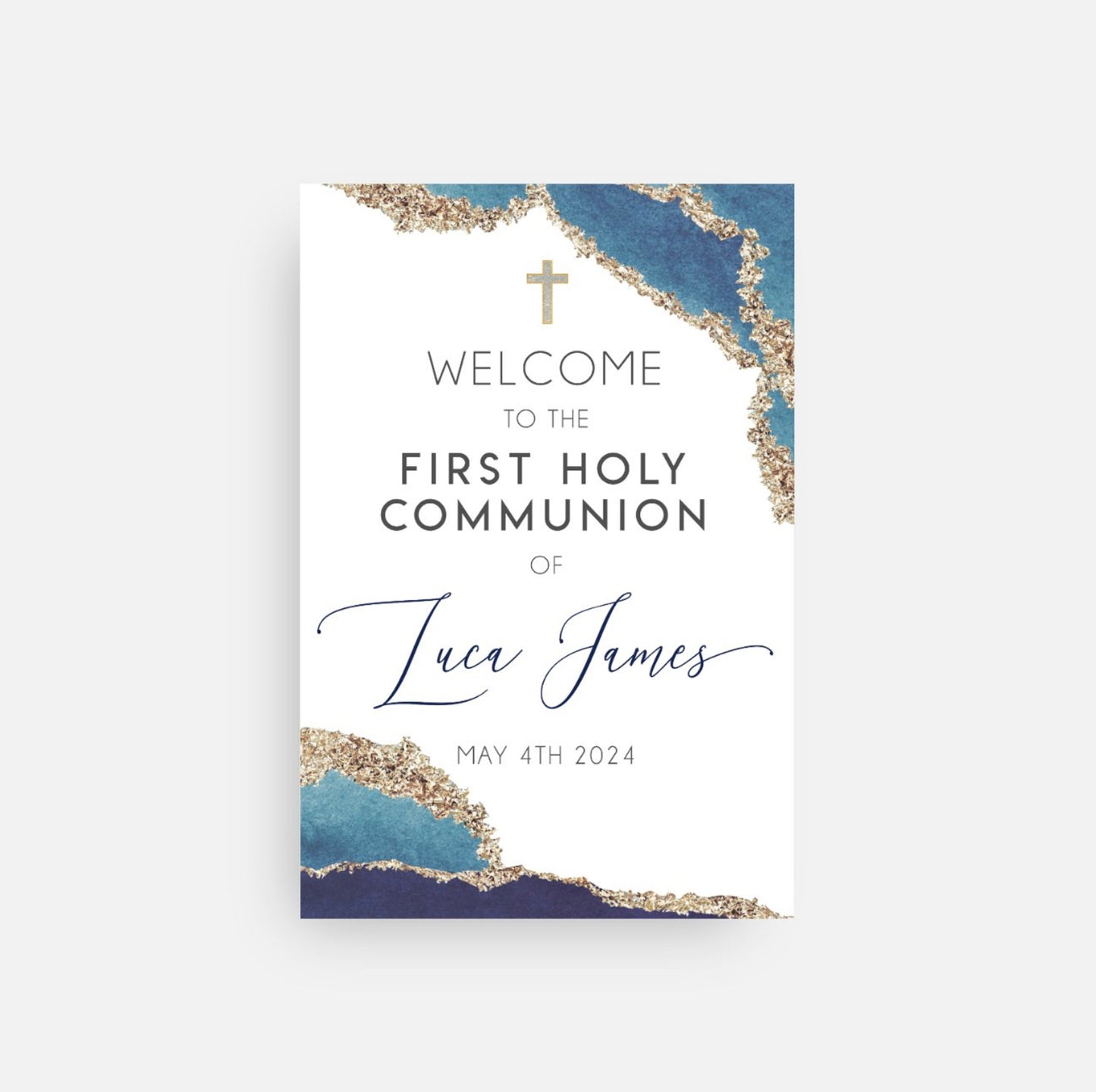 Personalized First Communion Welcome Sign | Navy Blue Geode