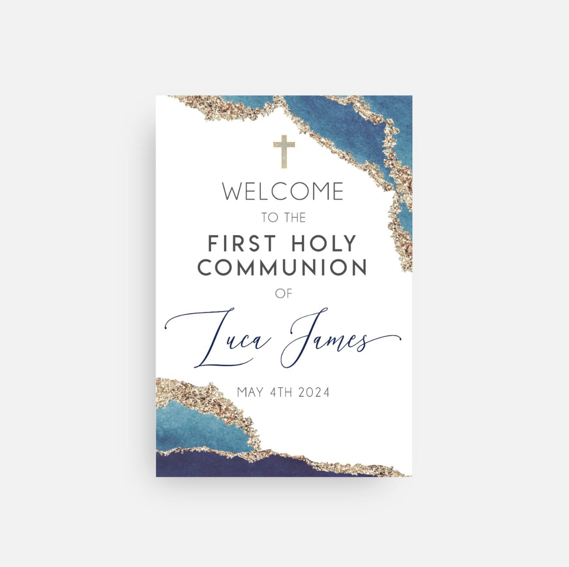Personalized First Communion Welcome Sign | Navy Blue Geode