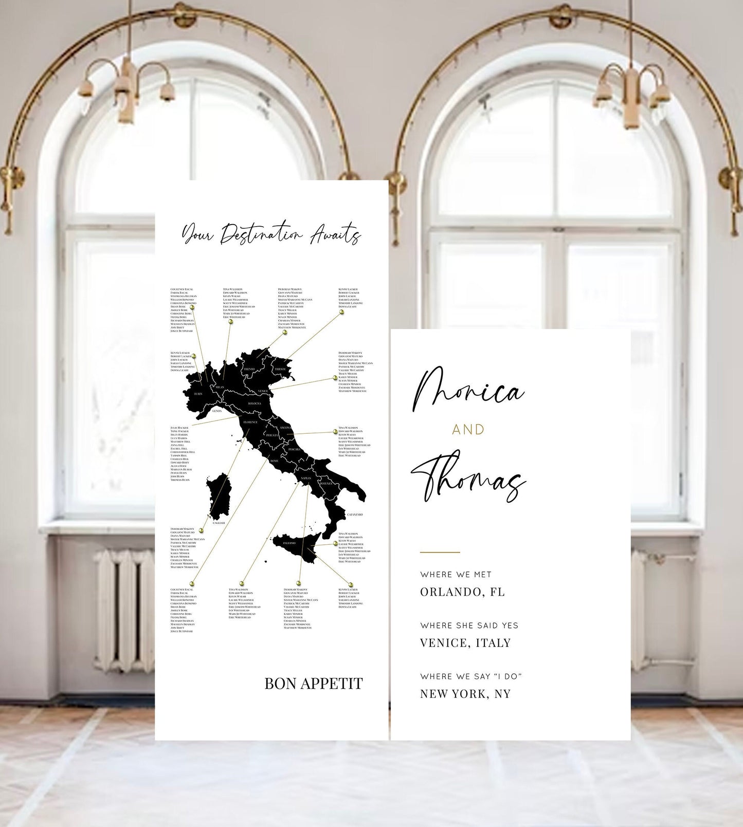 Arch Destination Wedding Seating Chart, Travel Theme Foam Board