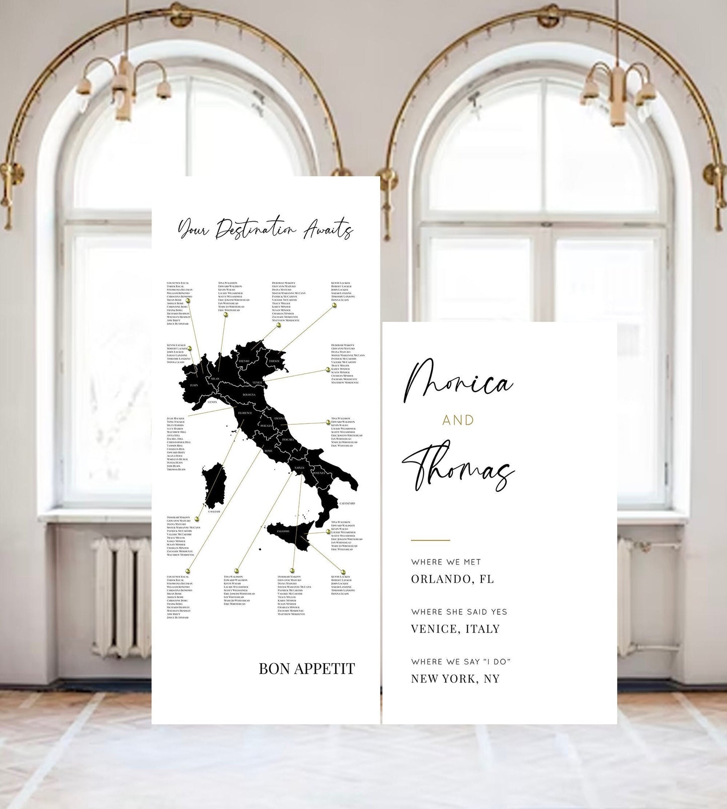 Arch Wedding Seating Chart, Travel Destination Theme